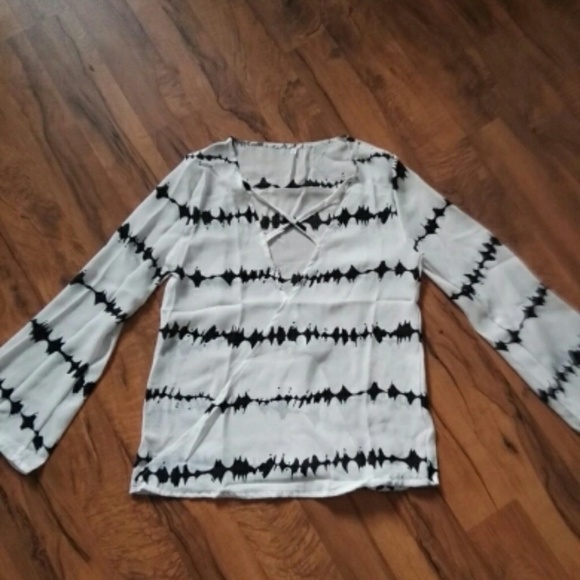 Black/White Stripe Long Sleeve Blouse - Picture 5 of 5